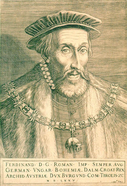 Posthumt kobberstik af Ferdinand 1. ved Martin Rota, 1575 